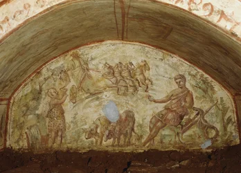 Die Himmelfahrt des Elija, Katakomben der Via Latina, Rom